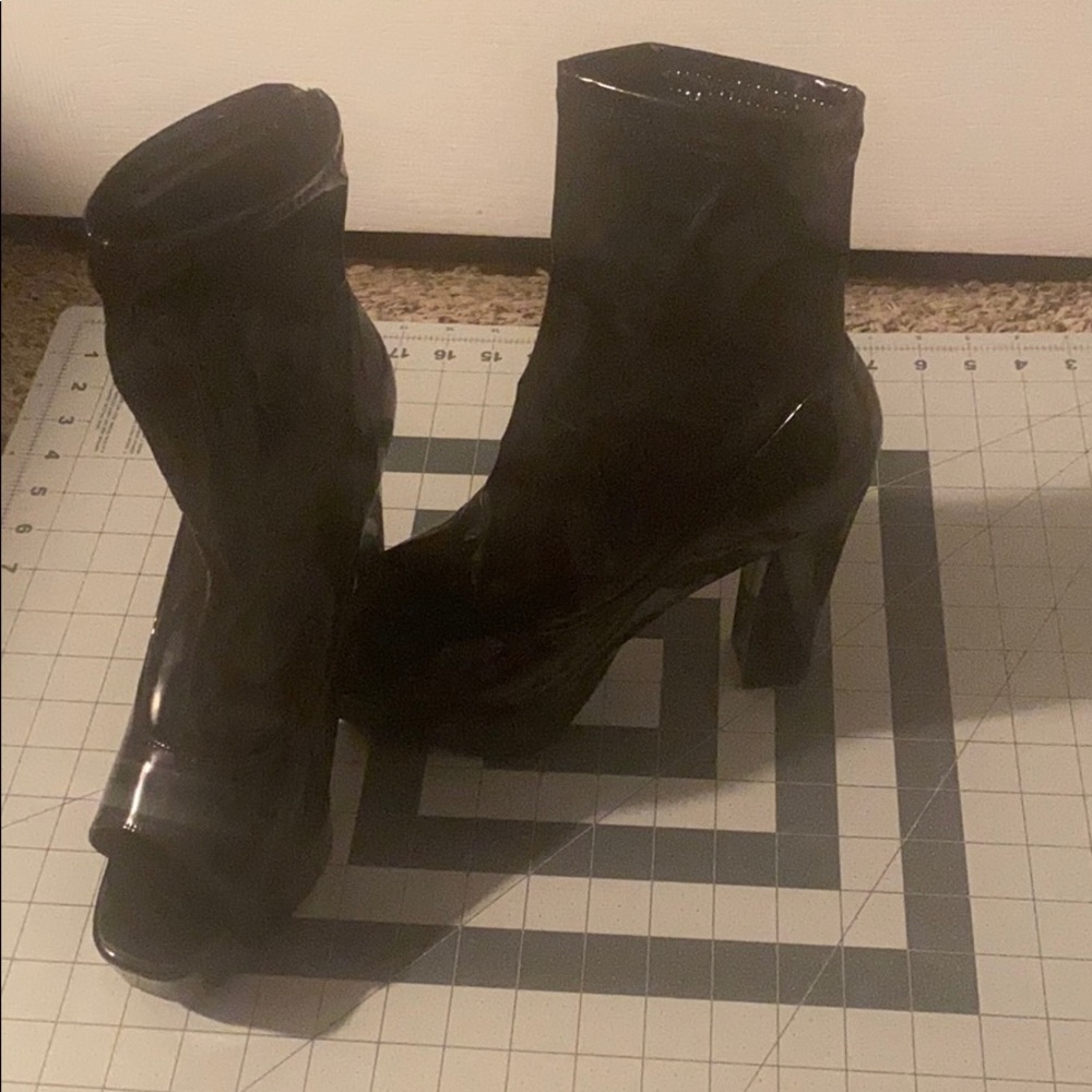 Black Leather Heeled Booties